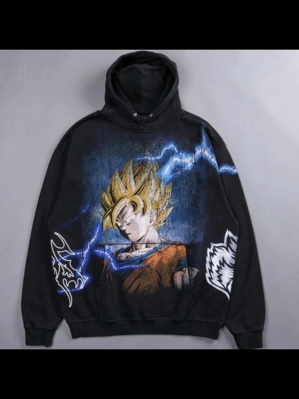 Darc Sport Black Graphic Dragon Ball Z Goku Hoodie with Blue Lightning